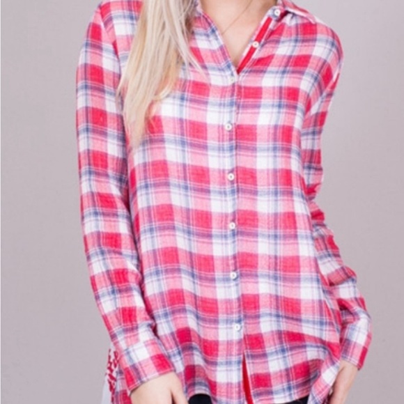 Johnny Was Misha Embroidered Flannel Plaid Shirt red blue S - Picture 3 of 8
